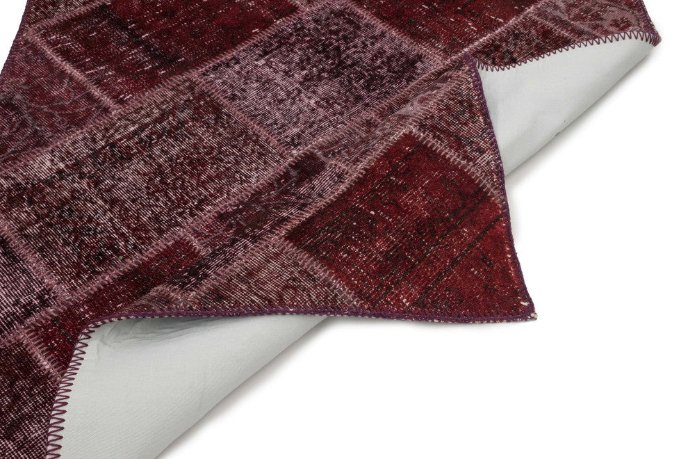 Red Patchwork Hand-Knotted Turkish Rug 3' 11" x 5' 11", 47 in. x 71 in.