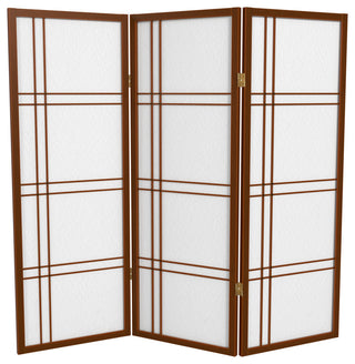 4' Tall Double Cross Shoji Screen, Walnut, 3 Panels