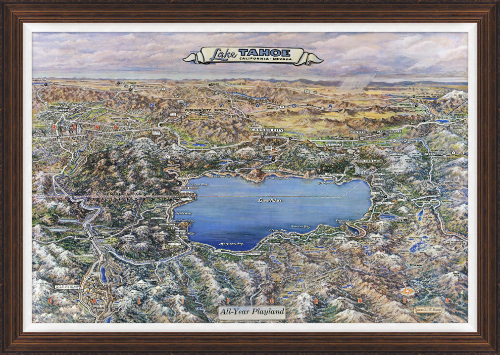 Lake Tahoe Map, Giclee Reproduction Artwork