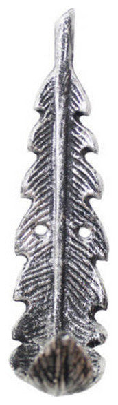Rustic Silver Cast Iron Decorative Feather Hook 6"
