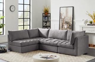 Jacob Velvet Upholstered 4-Piece L-Shaped Modular Sectional, Grey