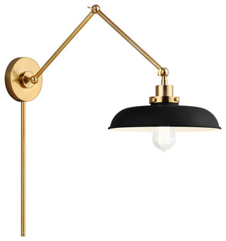 Wellfleet Double Arm Wide Task Sconce, Midnight Black and Burnished Brass