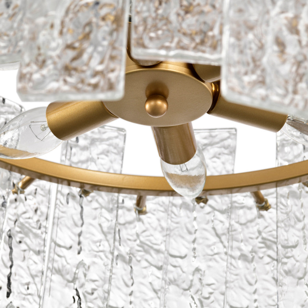 Daisy Glossy Bronze Water-ripple Crystal Glass Drum Chandelier