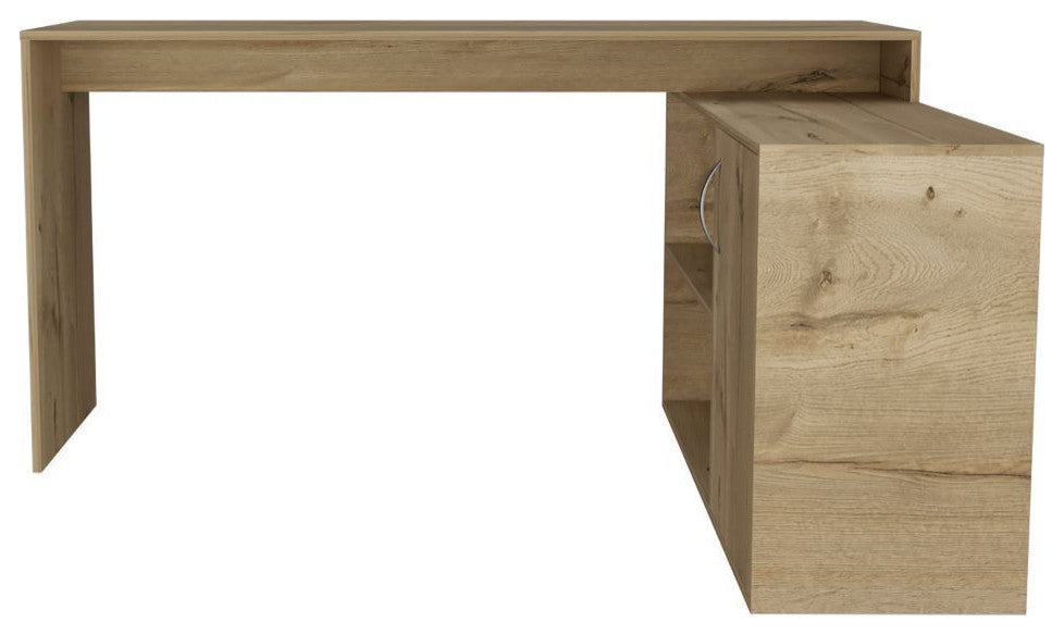 Boston L-Shaped Desk with Cabinet, 2 Inner Shelves, and 2 Outer Shelves, Light Oak