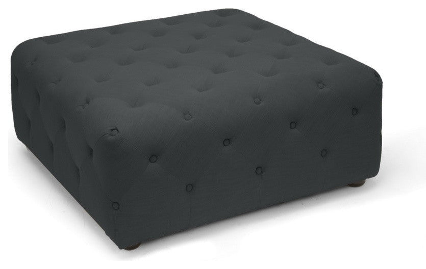Baxton Studio Teague Beige Linen Modern Tufted Ottoman, Gray