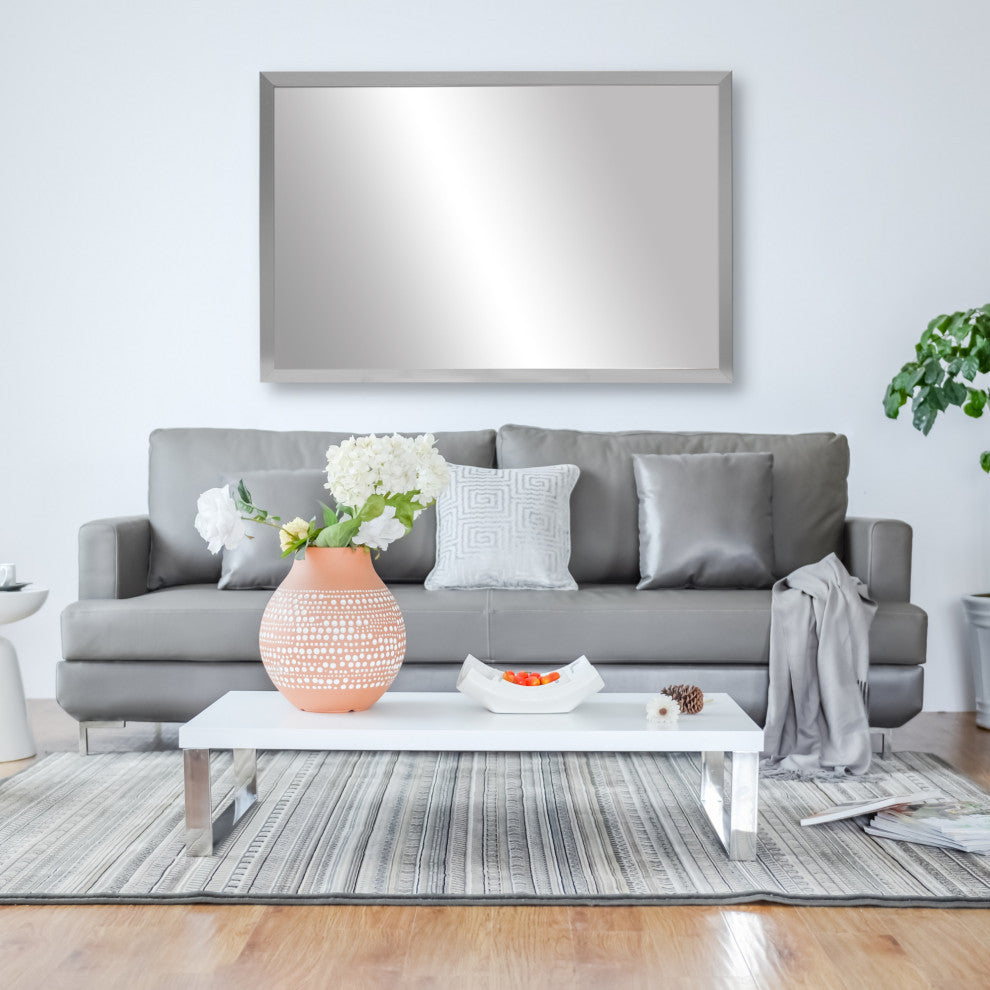 Ellis Framed Wall Mirror, Silver, 28"x60"