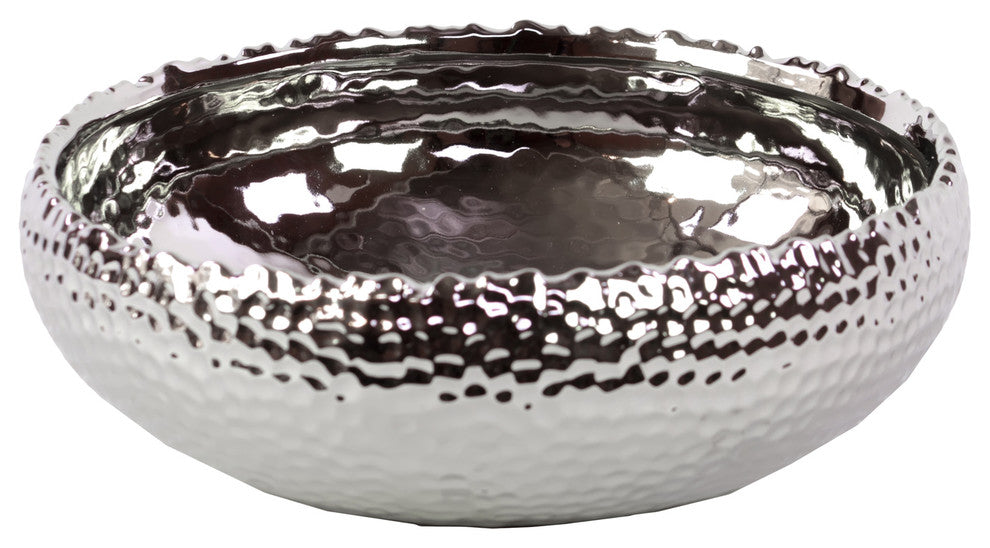 Dimpled Ceramic Pot, Polished Silver, Small