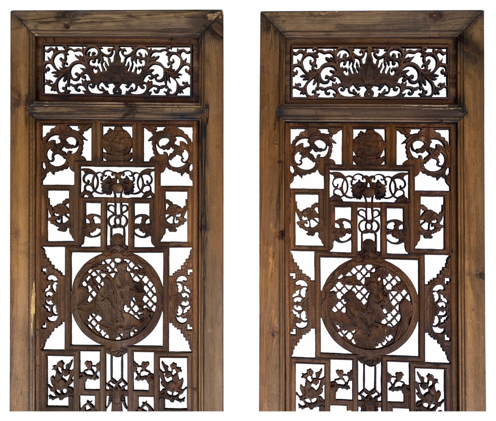 4 Vintage Chinese Eight Immortal Theme Wood Tall Panel Screen Divider cs6973S