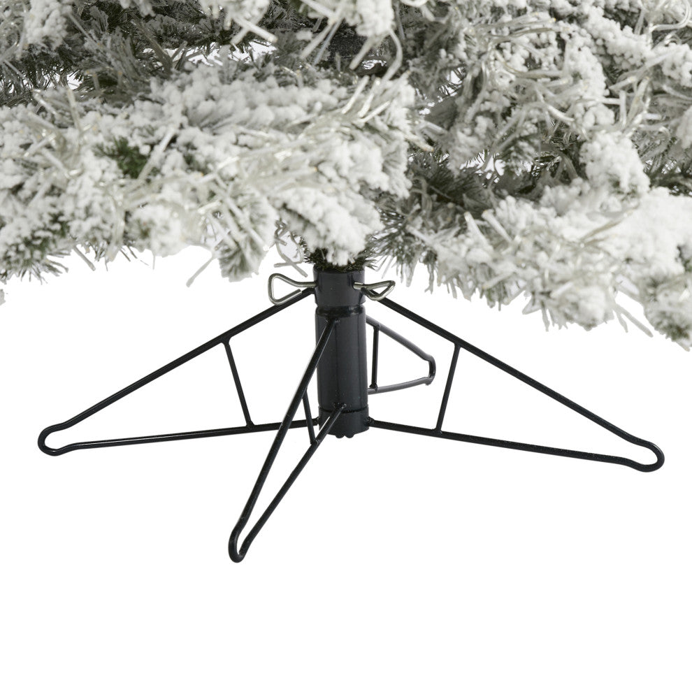 7.5' Flocked Grand Northern Rocky Fir Faux Xmas Tree W/Lights, Bendable Branches