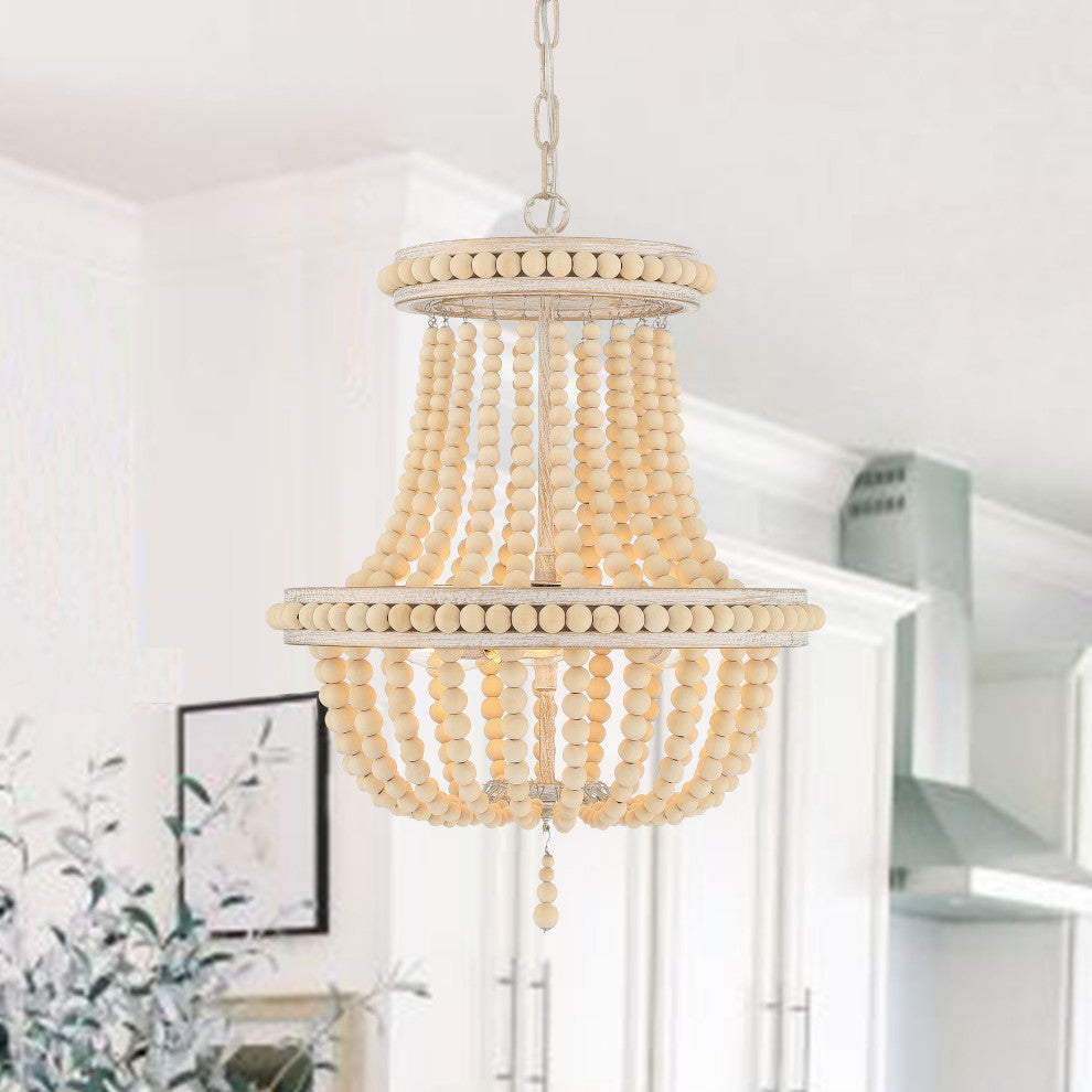 3-Light Lantern Empire Chandelier With Beaded Accents