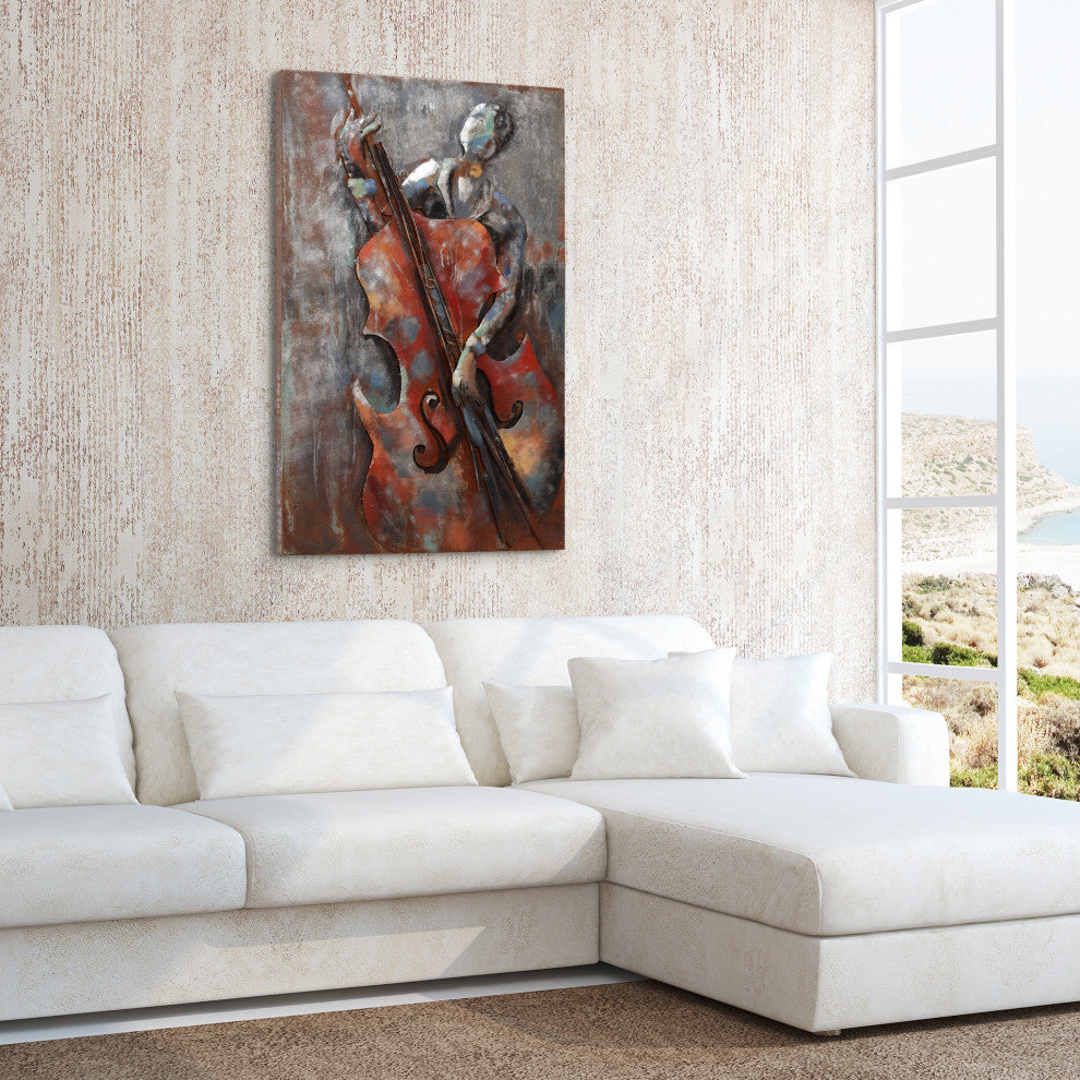The Bassist Primo Mixed Media Hand Painted 3D Metal Wall Art