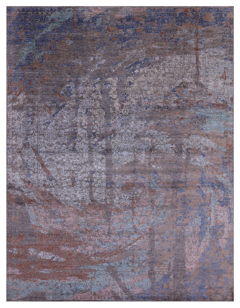 9' 0" X 12' 0" Modern Wool and Silk Handmade Rug Q7054