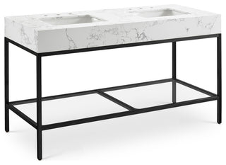 Marmo Bathroom Vanity, White, 60" Wide, Matte Black Finish