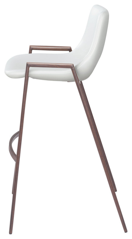 Bar Stool Chair Barstool, Set of 2, Faux Vinyl Leather, Steel, White, Walnut