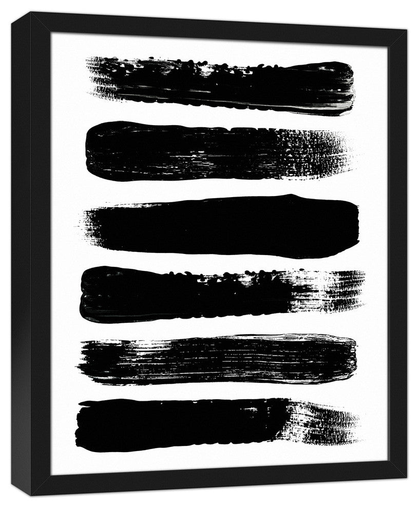 Paint Strokes Black and  White Abstract 16x20 Black Framed Canvas
