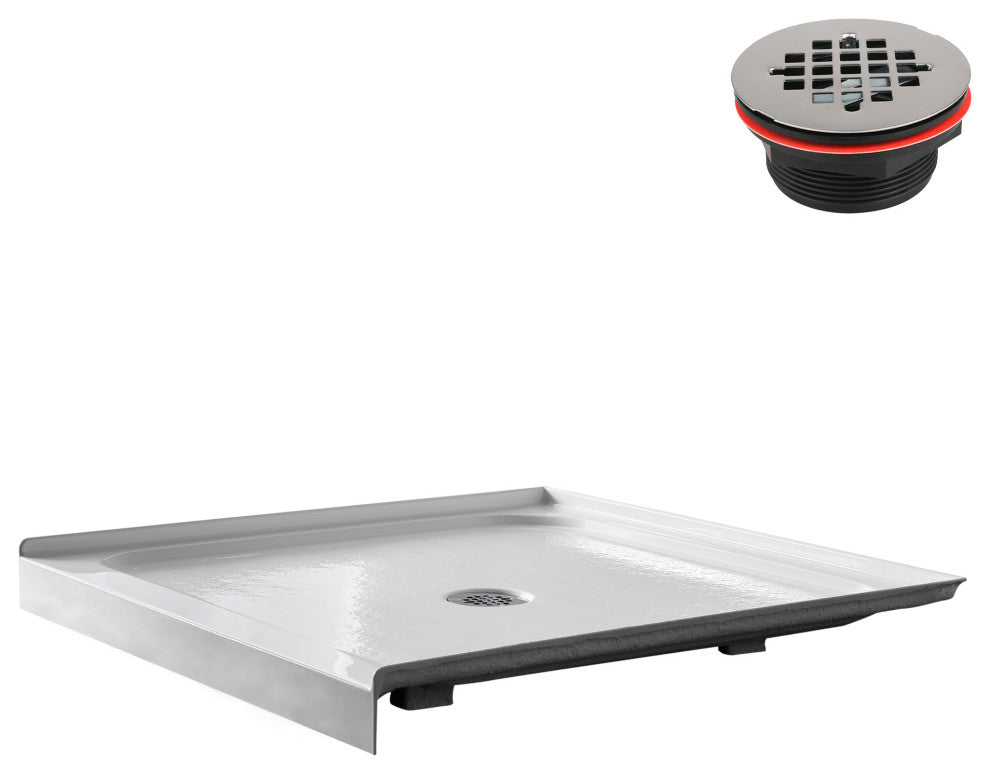 GB-537-152 36"x36" Alcove Acrylic Shower Base, Center Drain, Drain Included