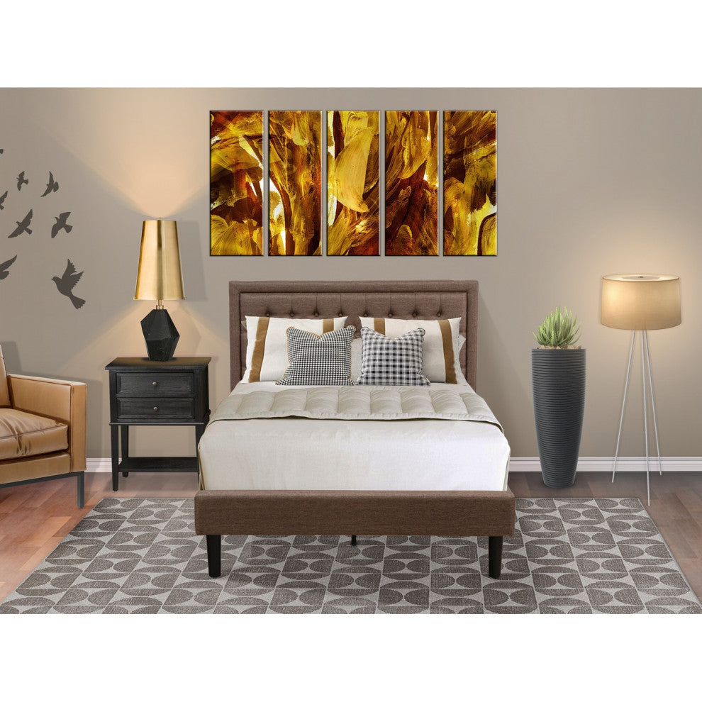 2 Pc Wooden Set, 1 Bed Frame Brown, 1 Nightstand, Black Finish Legs