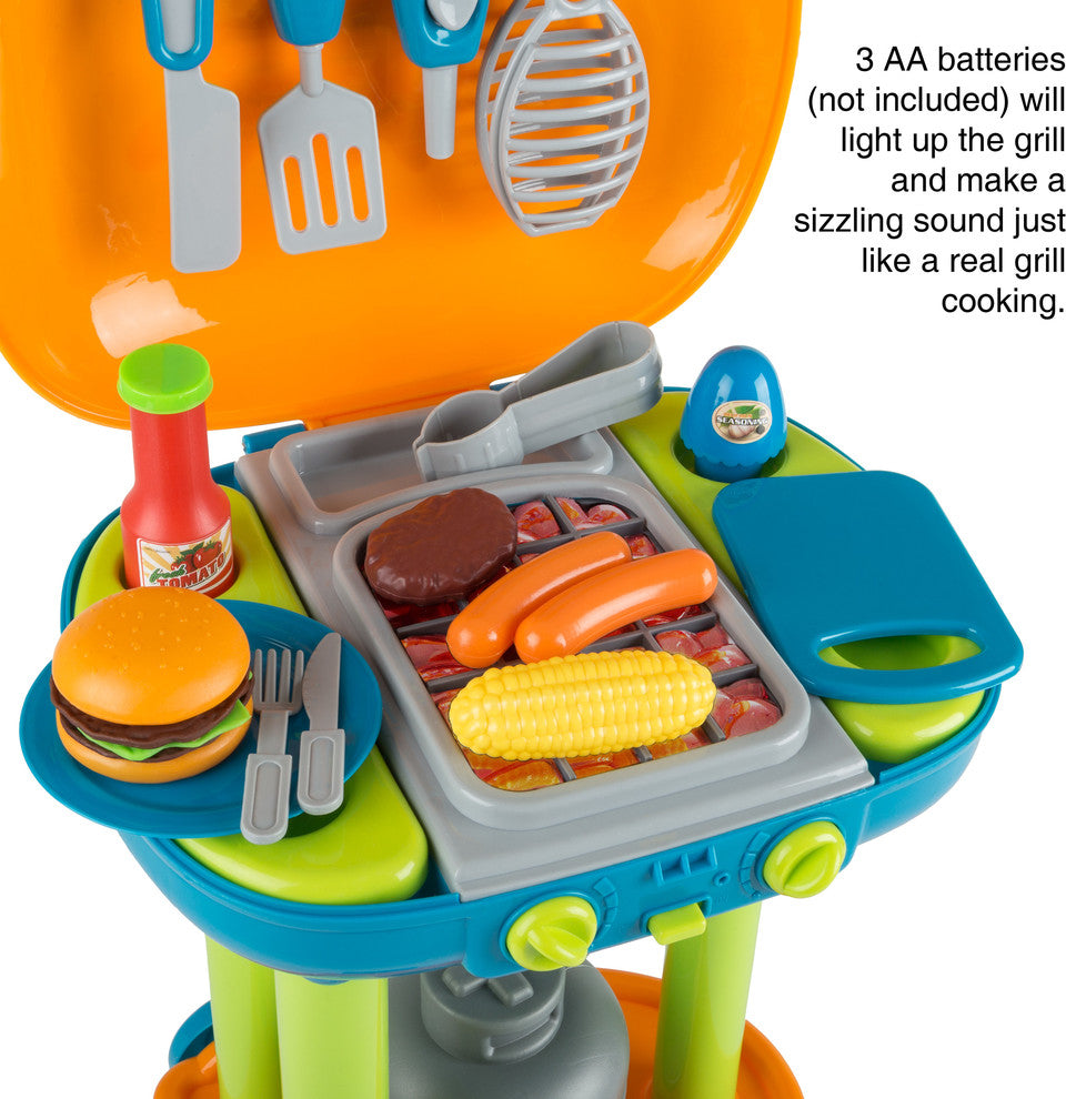BBQ Grill Toy Set, Kids Playset with Realistic Sounds and Lights by Hey! Play!