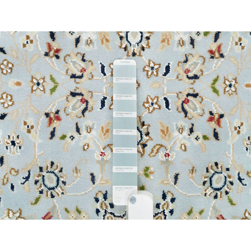 Blue 250 KPSI Extra Soft Wool Hand Knotted Nain Design Runner Rug 2'9"x8'4"