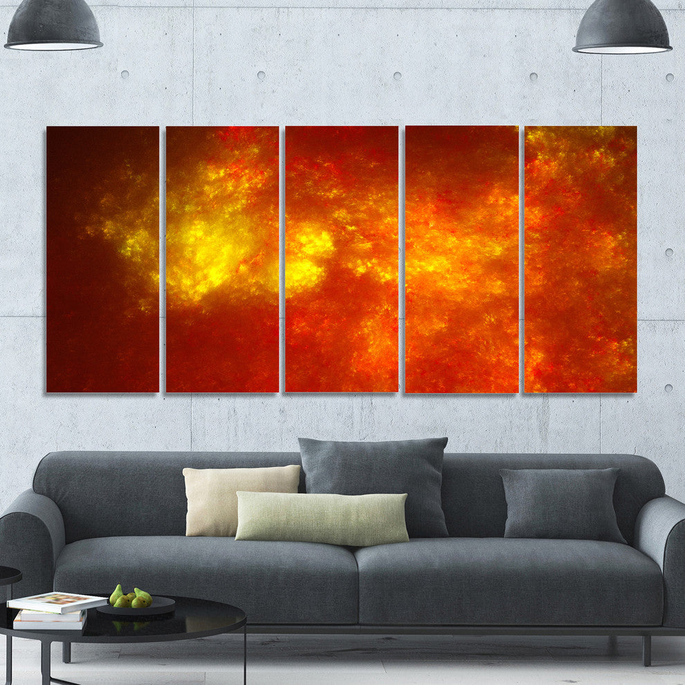 Orange Starry Fractal Sky, Abstract Canvas Art Print, 60"x28", 5 Panels