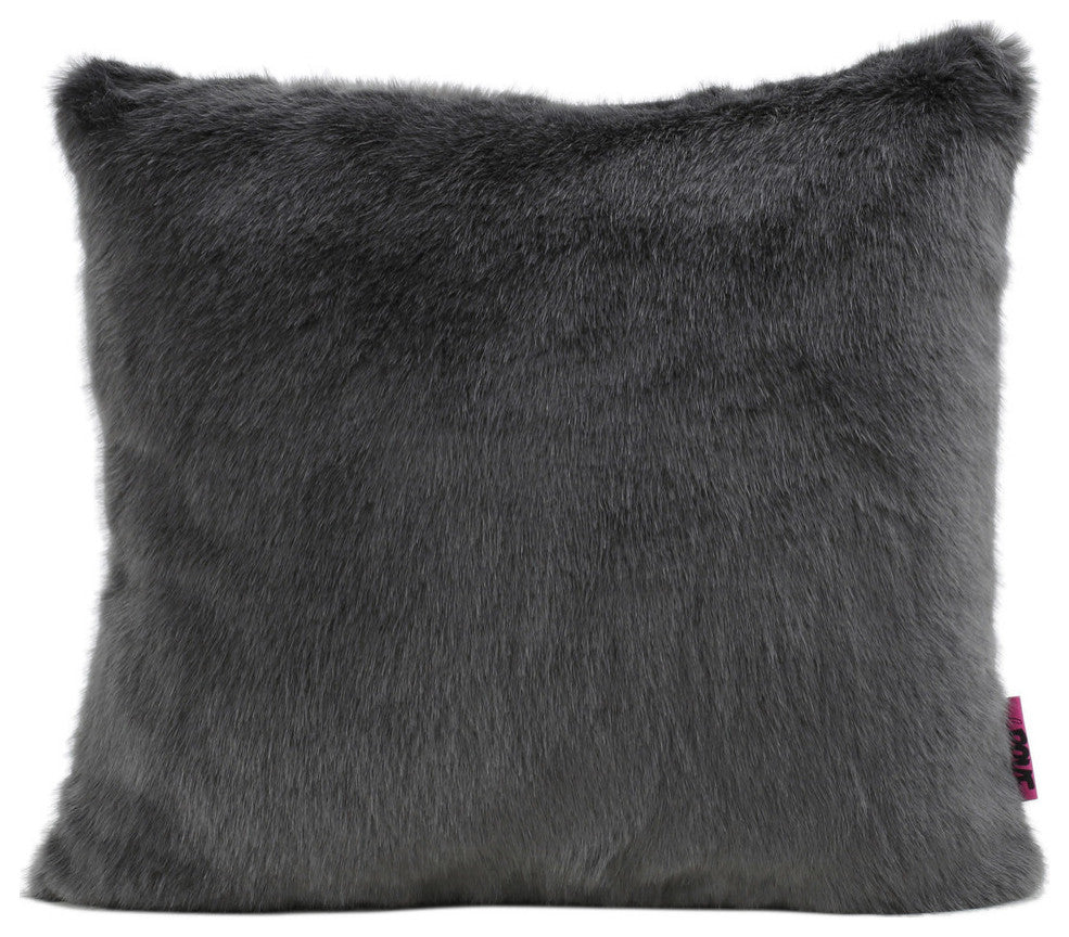 GDF Studio Elise Modern Glam Faux Fur Throw Pillow, Dark Gray, 1