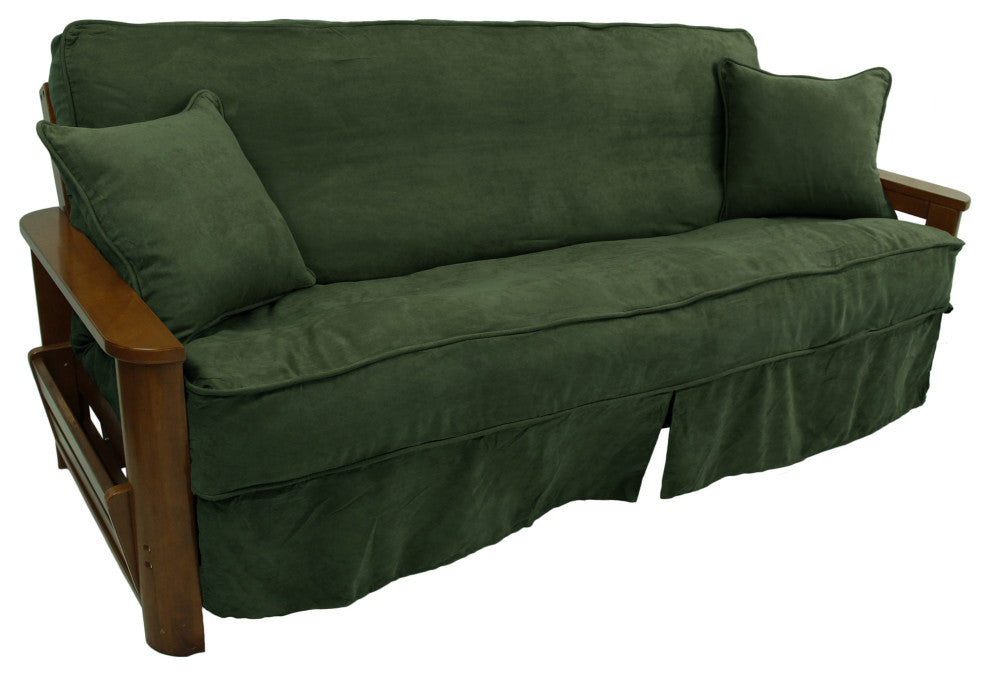Solid Microsuede Full Futon Slipcover Set, Hunter Green