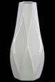 Bellied Round Vase, Star Lips, Geometric Design Body and Tapered Bottom, White