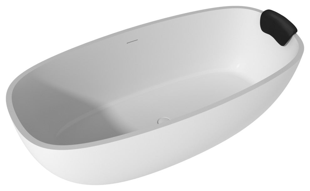 71in White Solid Surface Freestanding Soaking Bathtub with Drain