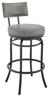 Armen Living Rees 30" Faux Leather & Metal Swivel Bar Stool in Gray/Black