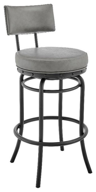 Armen Living Rees 30" Faux Leather & Metal Swivel Bar Stool in Gray/Black