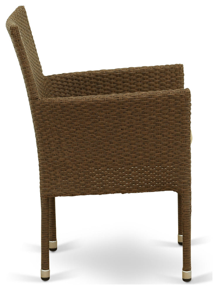 7Pc Outdoor- Brown Wicker Dining Set, Patio Table, 6 Balcony Backyard Armchair