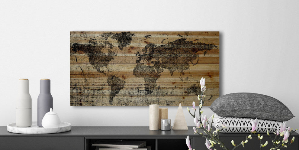 "Lost in the World" Painting Print on Natural Pine Wood, 24"x12"