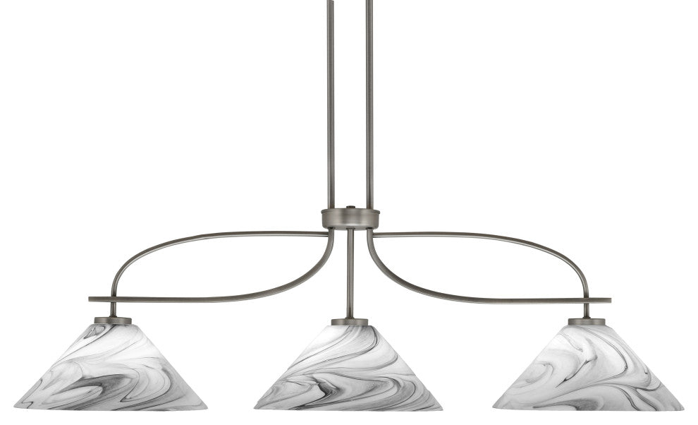 Cavella 3 Light Island Light In Graphite Finish, 12" Onyx Swirl Glass