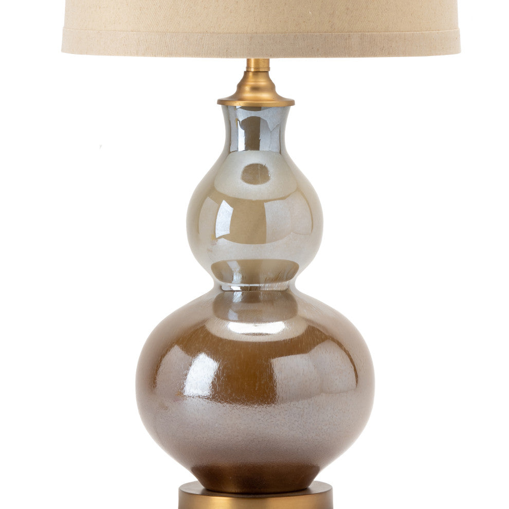 33"H Gold Glass Table Lamps With Ivory Tapered Drum Shade