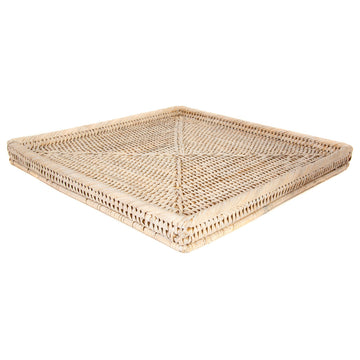 Artifacts Rattan Square Flat Tray, White Wash, 12"x12"x1"