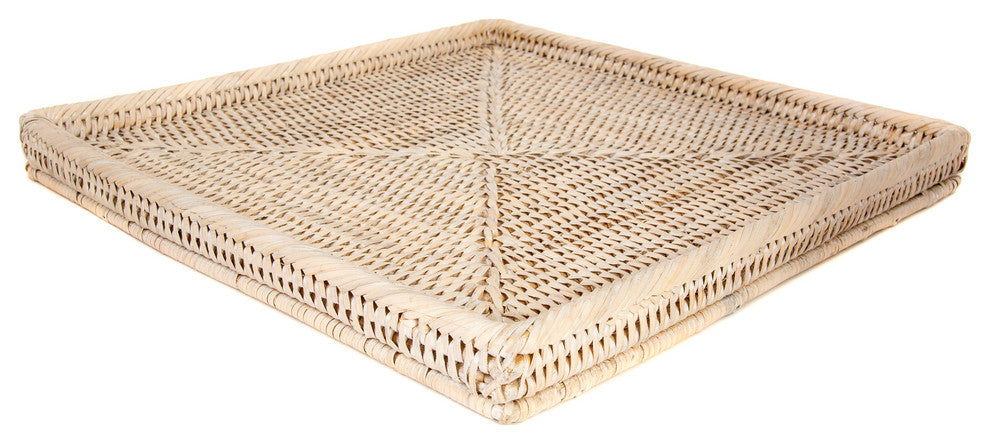 Artifacts Rattan Square Flat Tray, White Wash, 12"x12"x1"