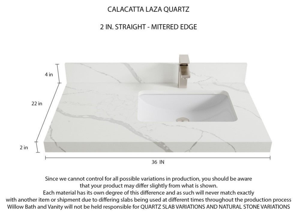 Malibu 36 Right Offset Bath Vanity in White  2" Calacatta Laza