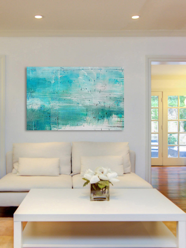 "Aqua Surf" Painting Print on Wrapped Canvas, 36"x24"