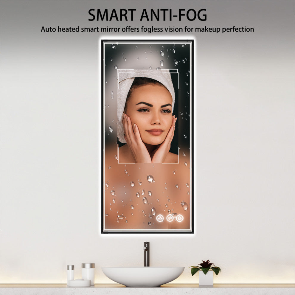 Fogless, Dimmable, Color Temperature Adjustable LED Mirror, Matte Black, 18x36