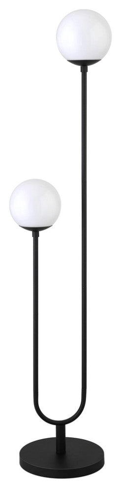 69" Black Two Light Novelty Floor Lamp With White Frosted Glass Globe Shade