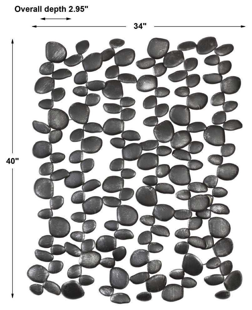 Abstract Iron Open Wall Art Panel, River Stones Charcoal Black Skipping Rocks