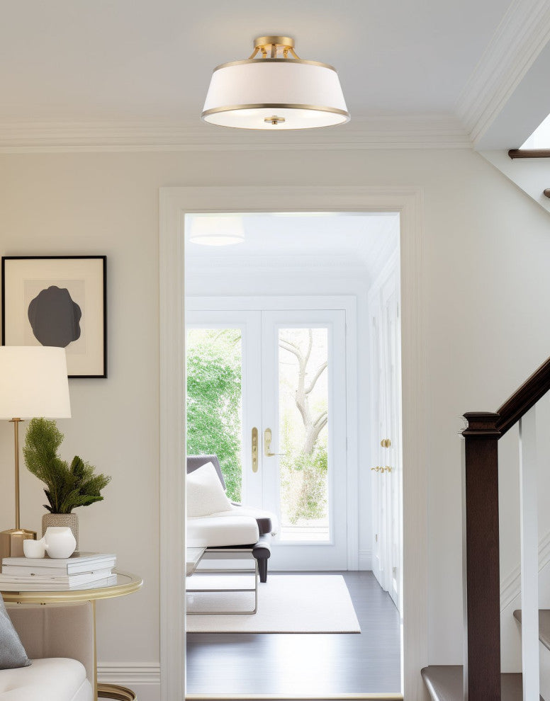 Kira Home Zoey 18" Ceiling Light, White Fabric Shade, Warm Brass