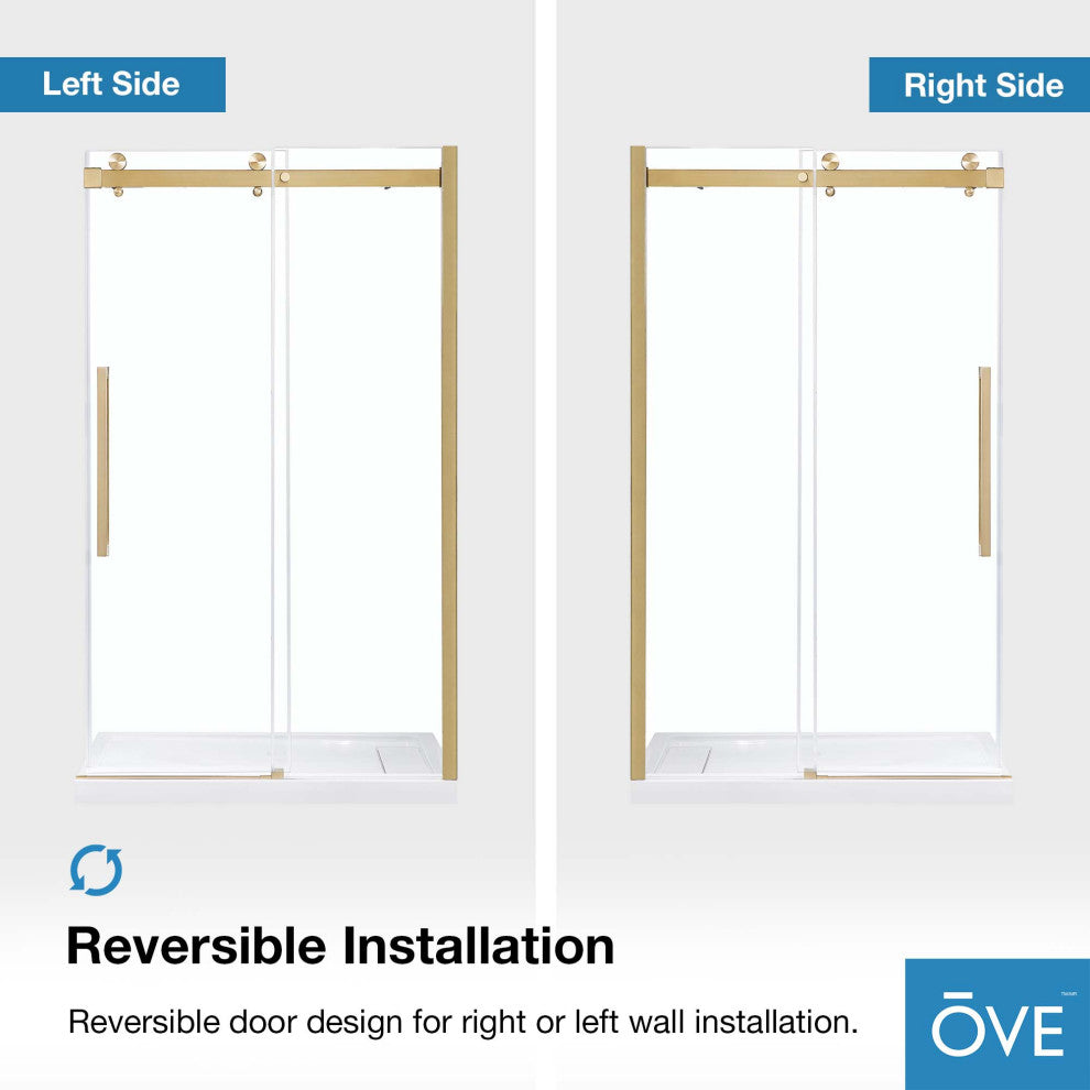 Bel Soft-Close Frameless Sliding Soft Close Shower Door, Gold, 48"