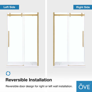 Bel Soft-Close Frameless Sliding Soft Close Shower Door, Gold, 48"