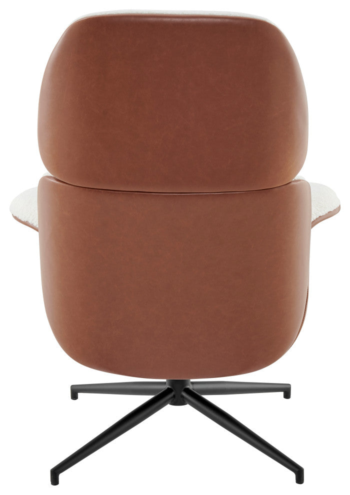 Lennart Lounge Chair Seat in Brown Leatherette and Ivory Fabric with Black Base