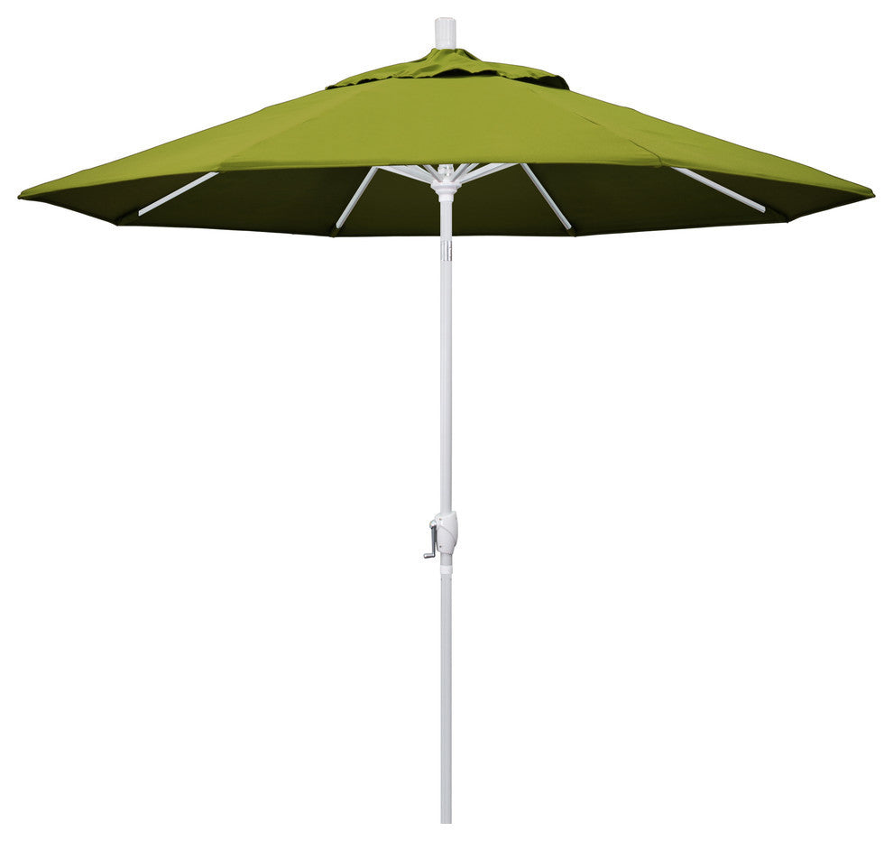 9' Matted White Push-Button Tilt Crank Aluminum Umbrella, Kiwi Olefin