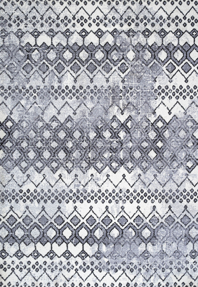 Azmar Moroccan Geometric Distressed Ivory/Black 3'x5' Area Rug