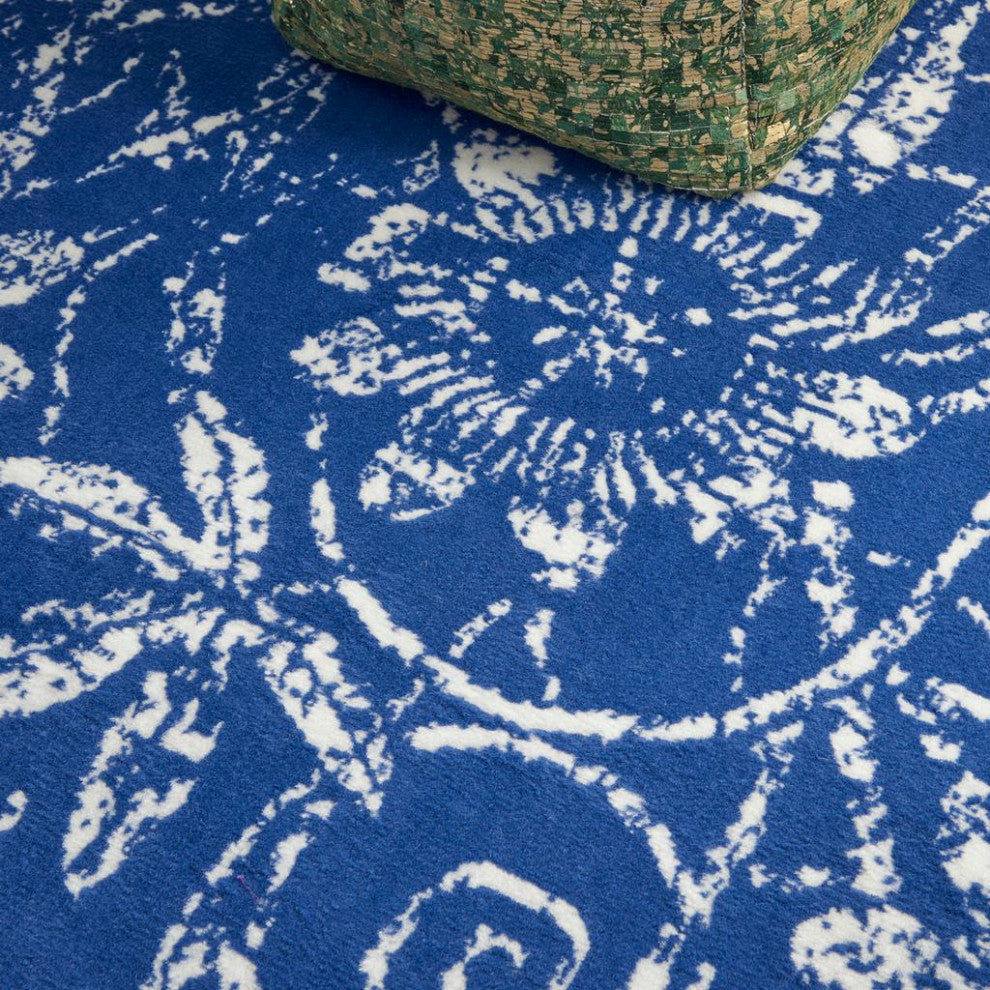 6' X 9' Navy Blue Floral Dhurrie Area Rug