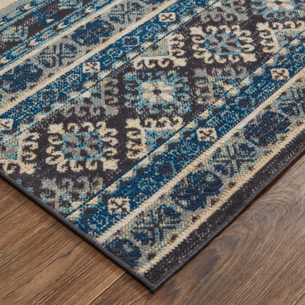Weave & Wander Kezia Rug, River Blue/Dark Gray, 7ft-9in x 10ft-6in