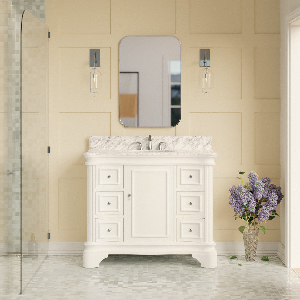 Katherine 42" Bath Vanity, White, Carrara Marble